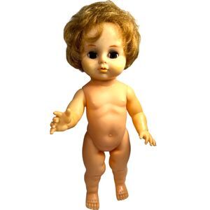 Vintage 11” Japanese Vinyl Baby Doll Sleep Eyes Posable Curly Hair Marked Japan